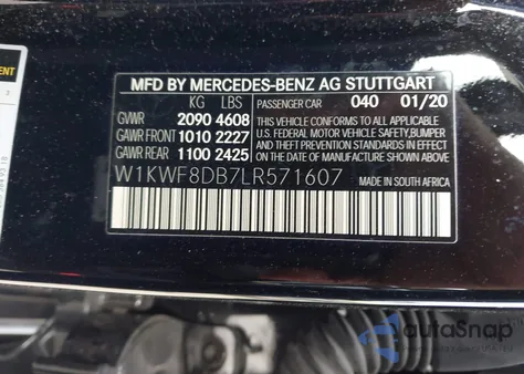 2020 Mercedes-Benz C 300 из США, поврежденный, VIN W1KWF8DB7LR571607